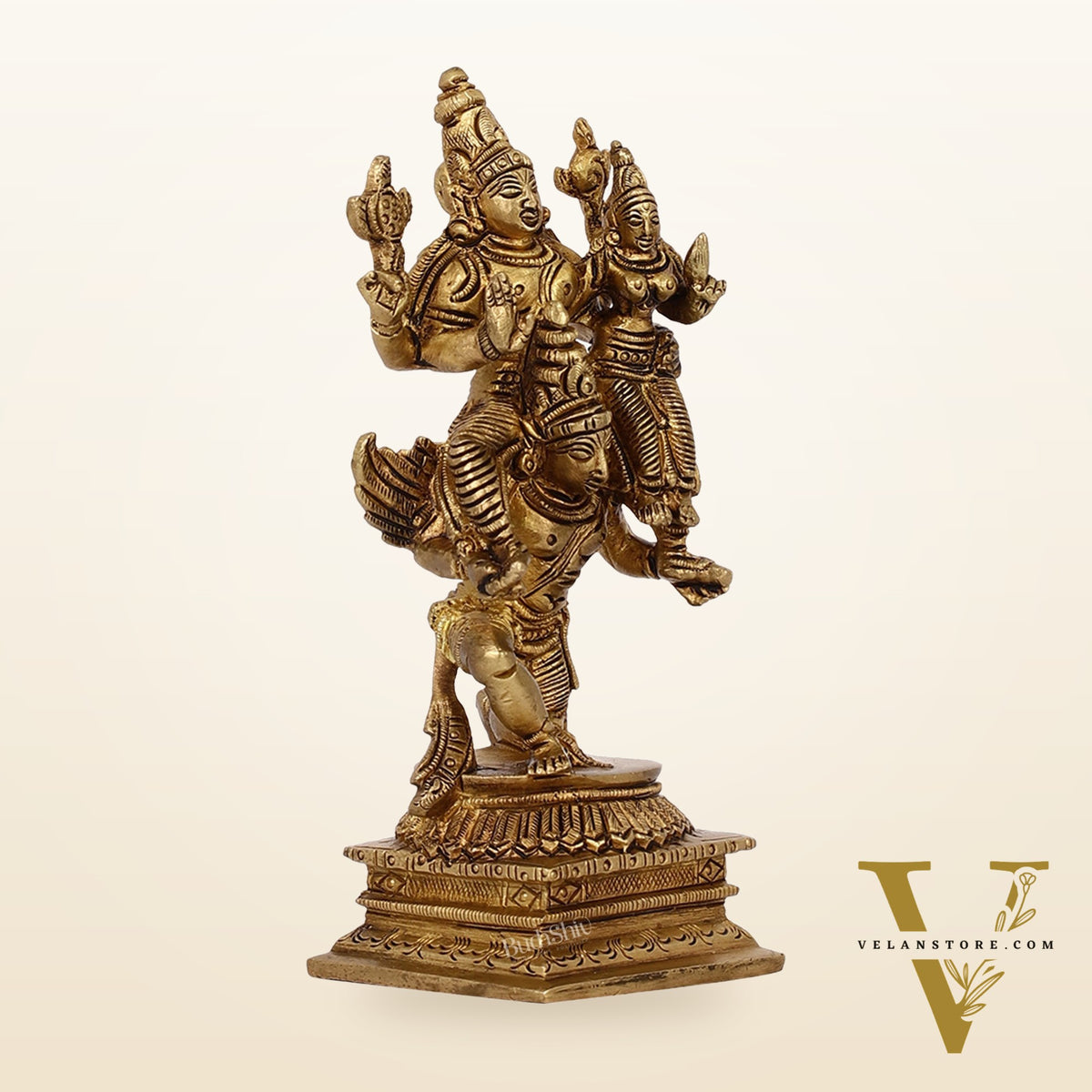 Brass Vishnu Lakshmi on Garuda 6"