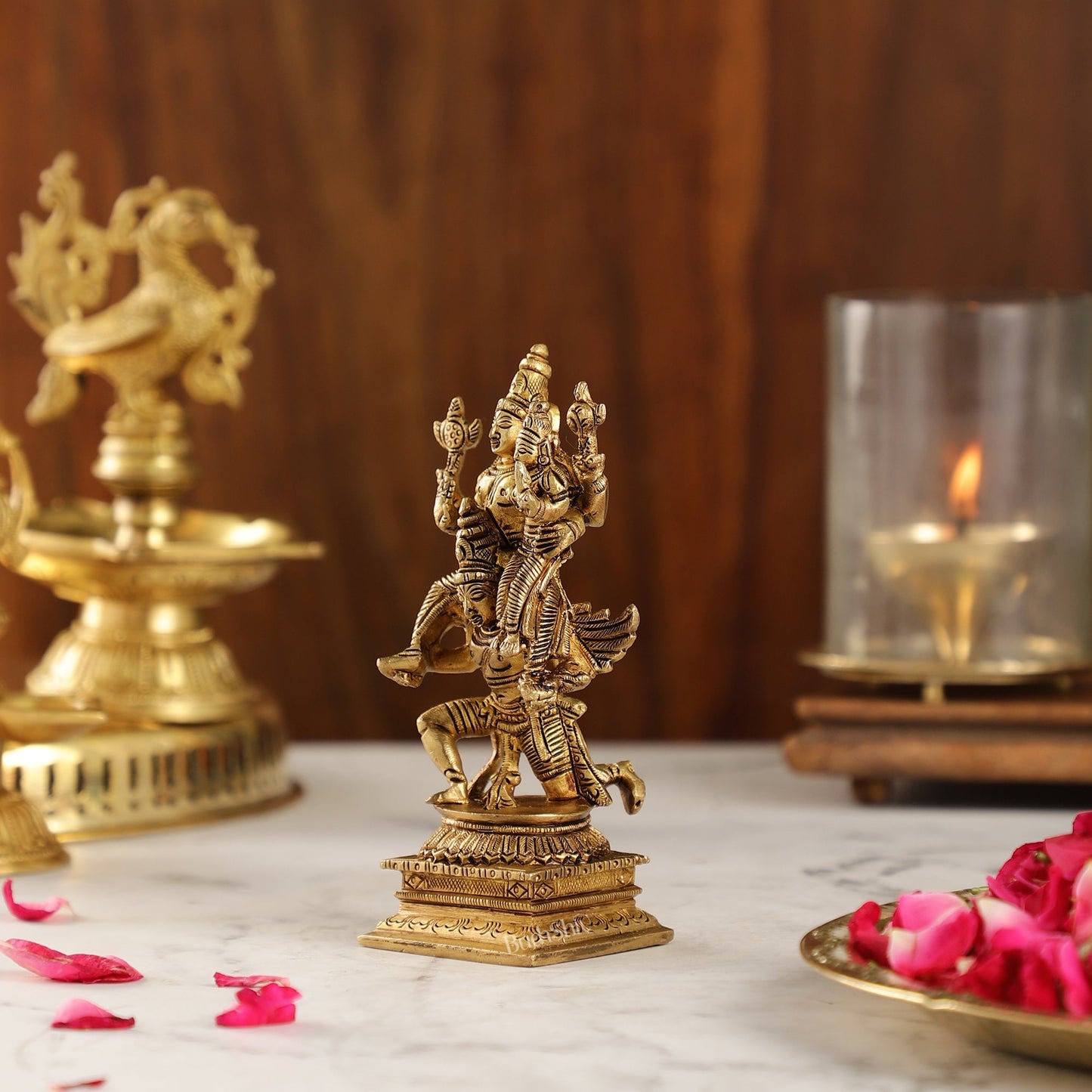 Brass Vishnu Lakshmi on Garuda 6"