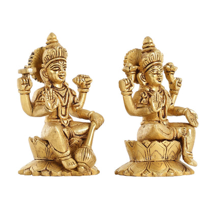 Brass Vishnu Lakshmi Seated on Lotus Base Idol - 5.5"