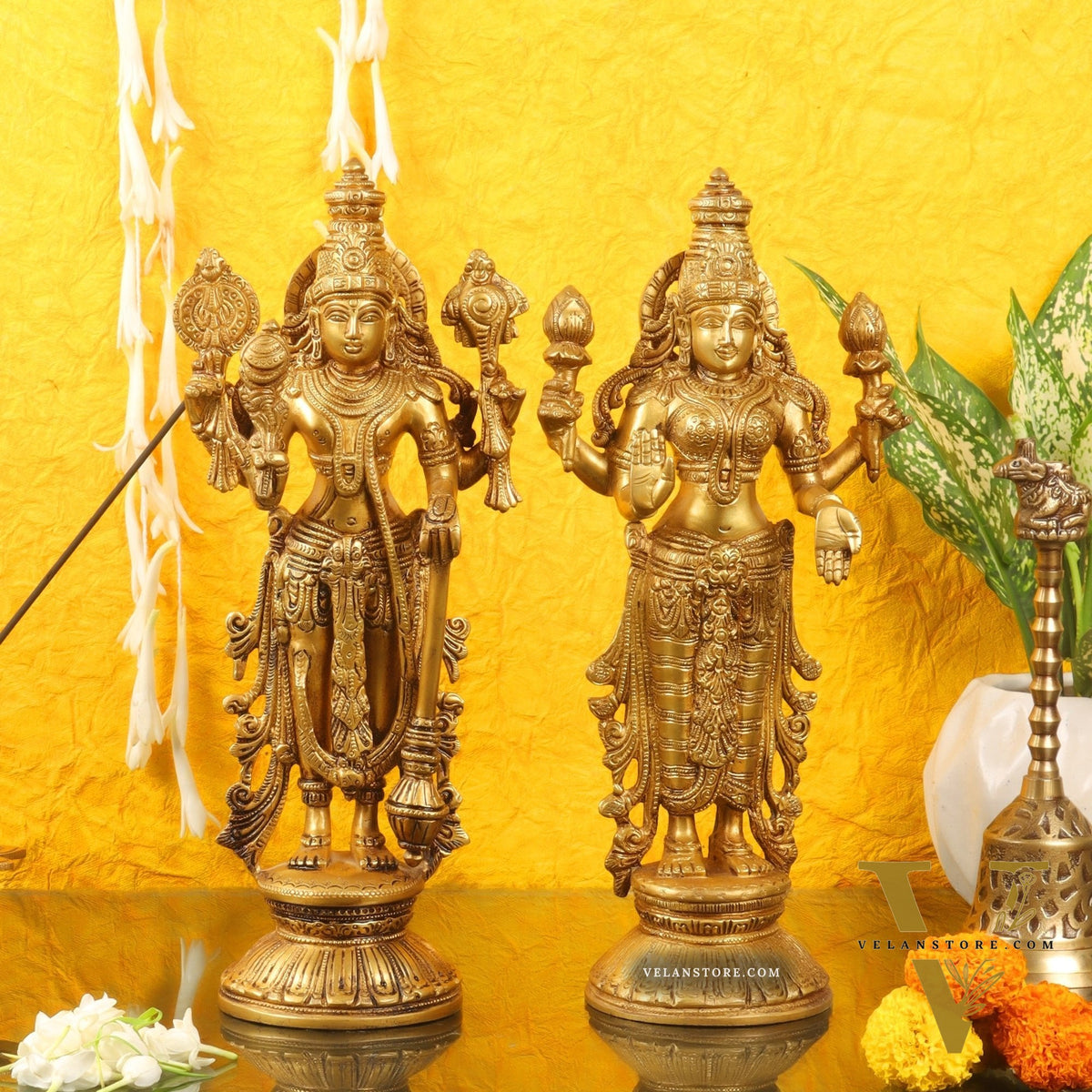 Brass Vishnu Lakshmi statue 12 inch