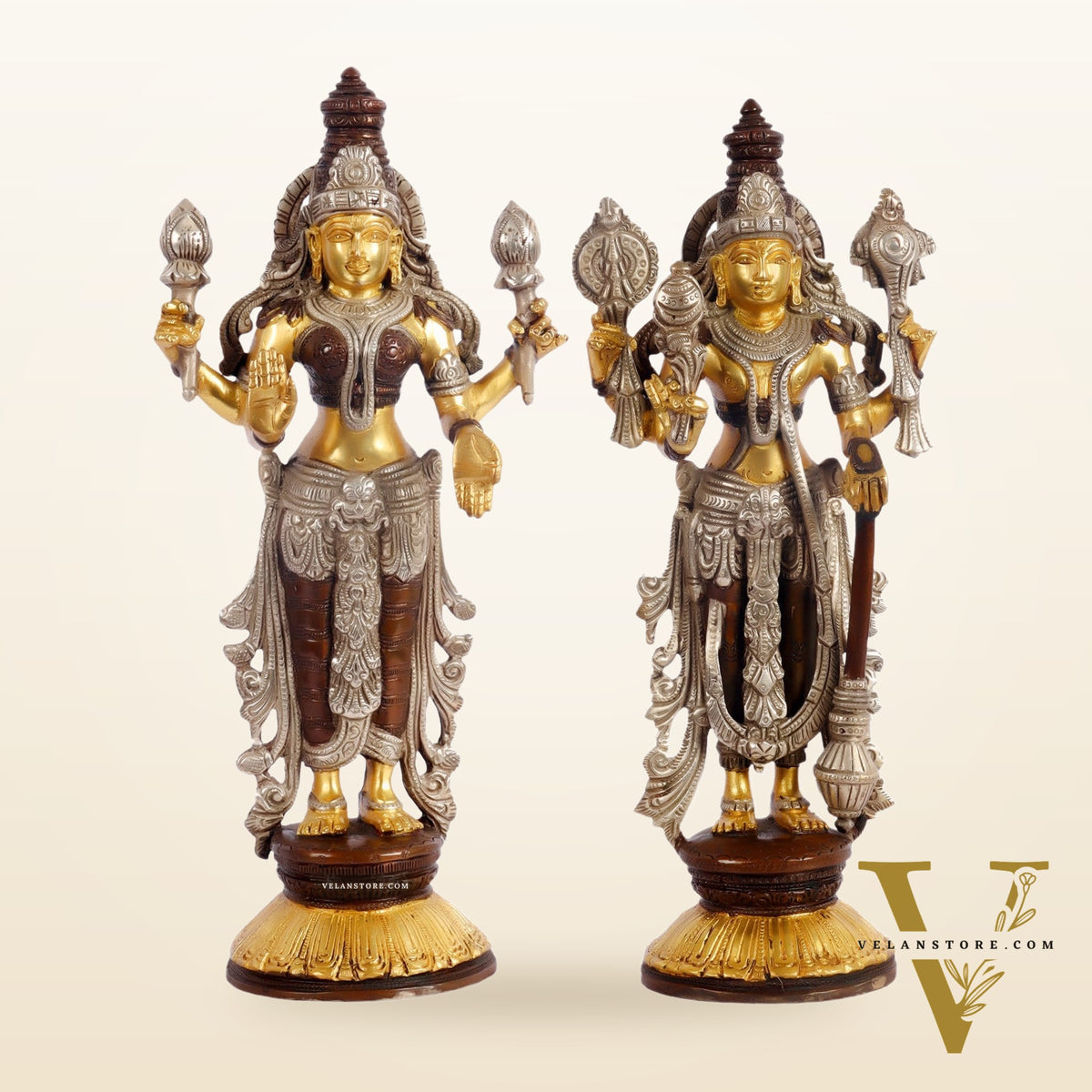 Brass Vishnu Lakshmi statue 12 inch