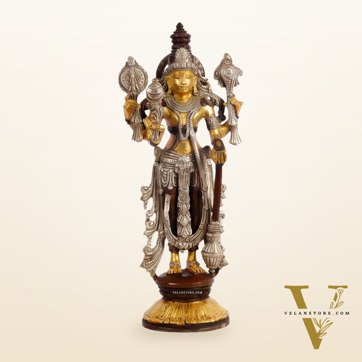 Brass Vishnu Lakshmi statue 12 inch
