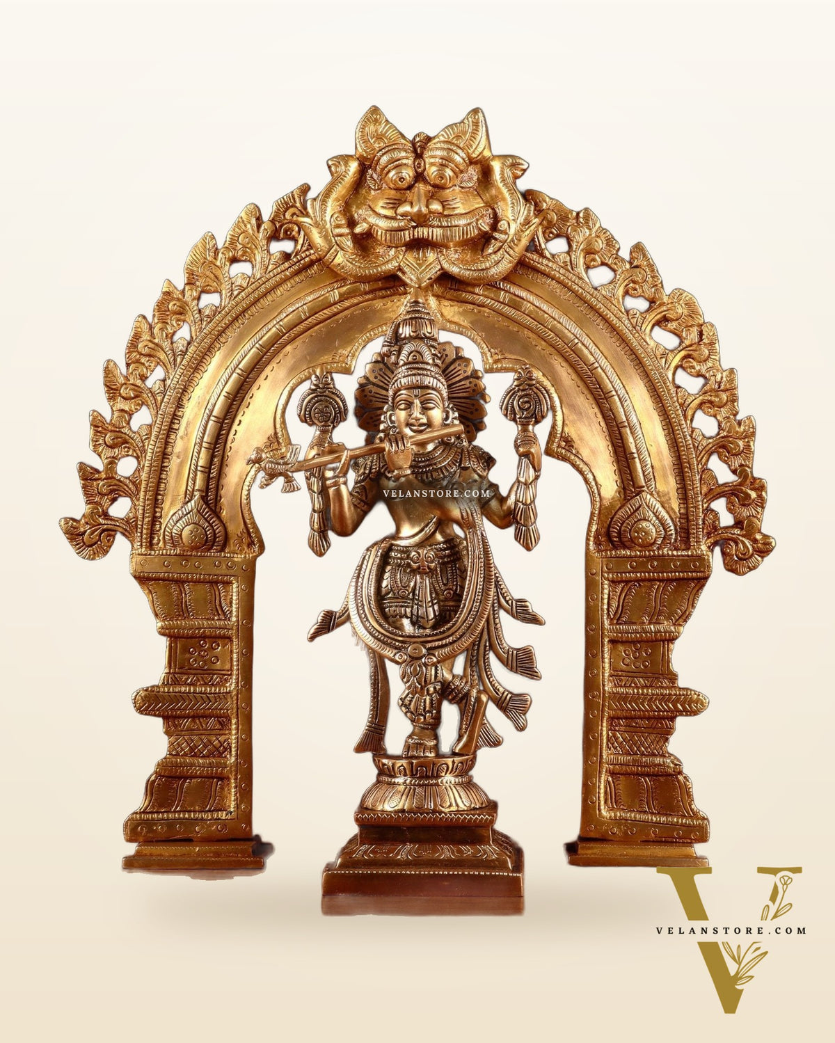 Brass Vishnu Roopam Krishna Statue with Prabhavali 17 inch
