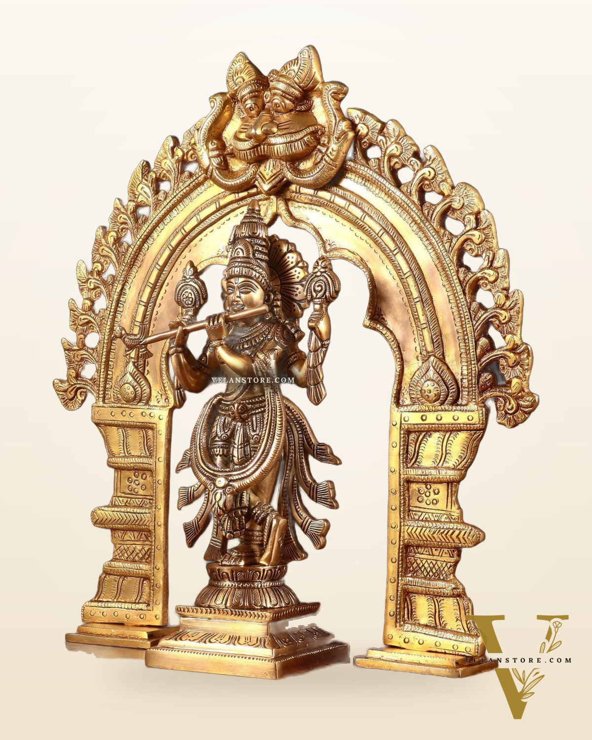 Brass Vishnu Roopam Krishna Statue with Prabhavali 17 inch