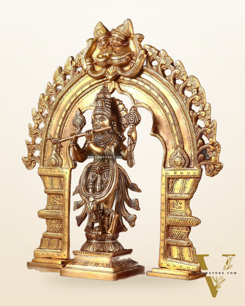 Brass Vishnu Roopam Krishna Statue with Prabhavali 17 inch