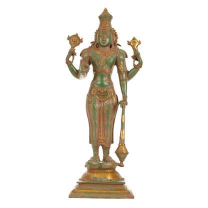 Pure Brass Standing Lord Vishnu Statue - Antique Patina Finish, 20" Tall, 7kg