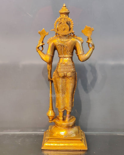 Pure Brass Lord Vishnu Statue - Bright Golden Matte Finish, 20" Tall, 7kg