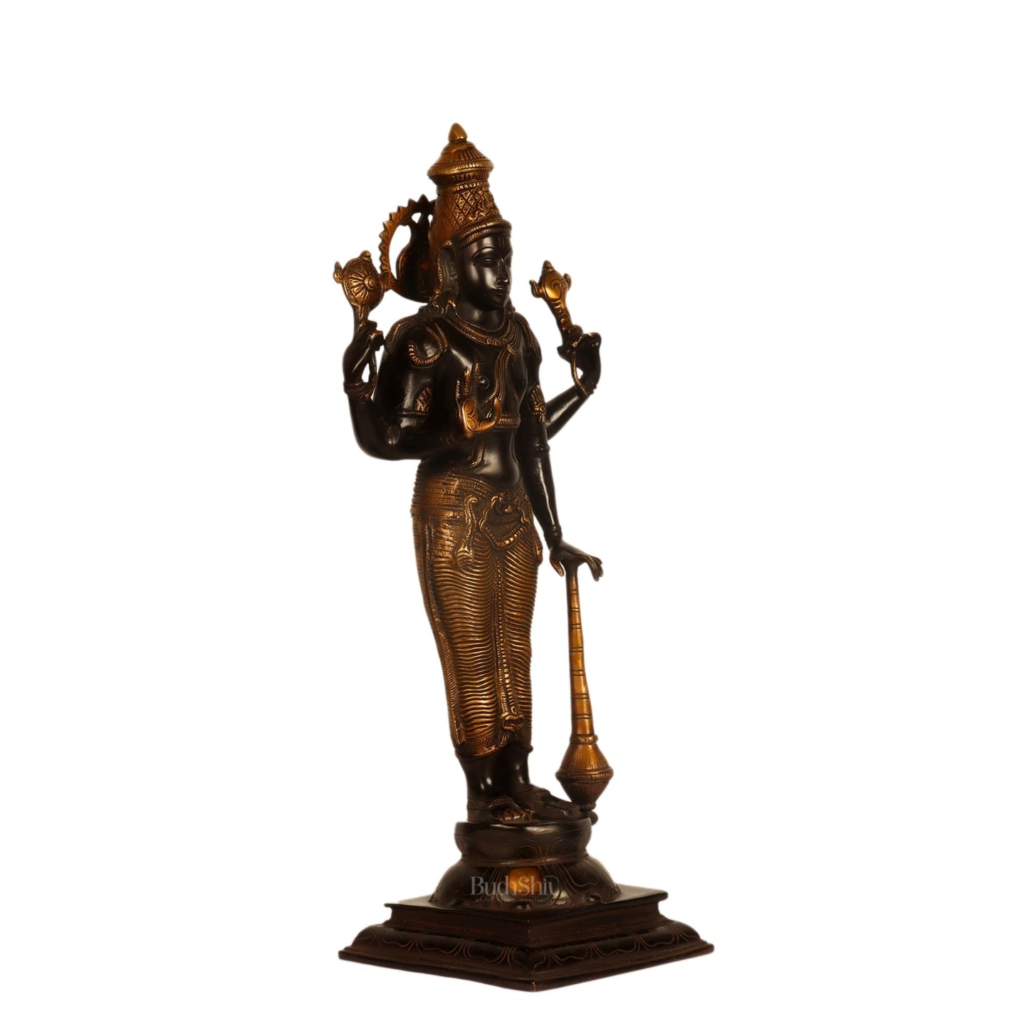 Pure Brass Lord Vishnu Statue - Black Burnt Brass Finish, 20" Tall, 7kg
