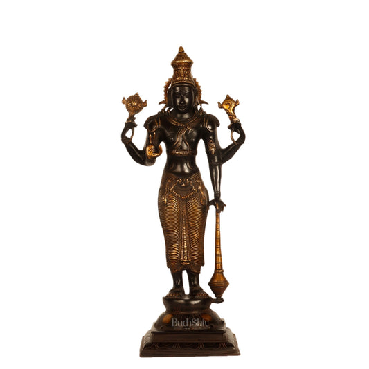 Pure Brass Lord Vishnu Statue - Black Burnt Brass Finish, 20" Tall, 7kg