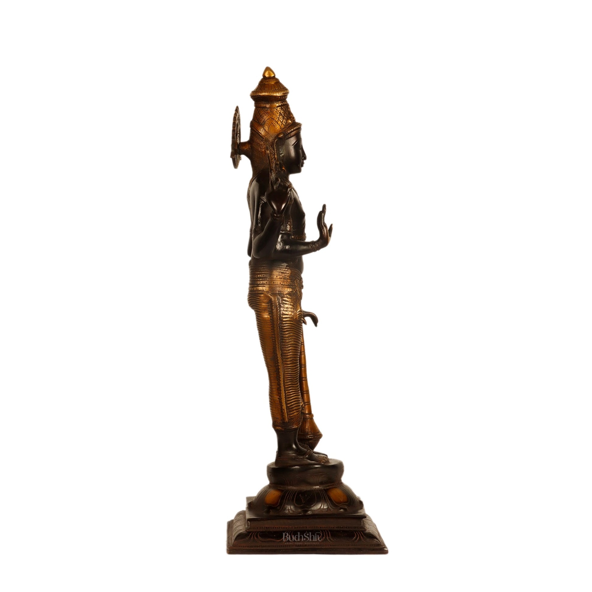 Pure Brass Lord Vishnu Statue - Black Burnt Brass Finish, 20" Tall, 7kg