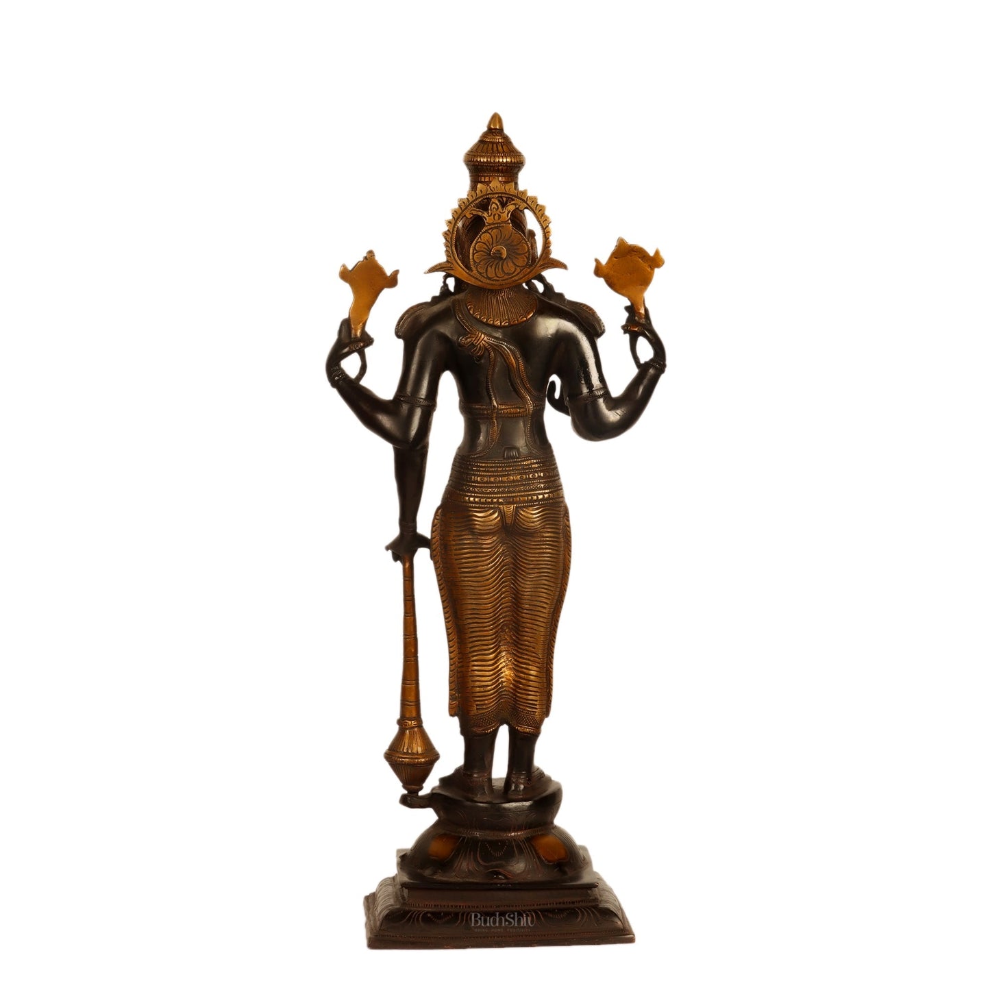 Pure Brass Lord Vishnu Statue - Black Burnt Brass Finish, 20" Tall, 7kg