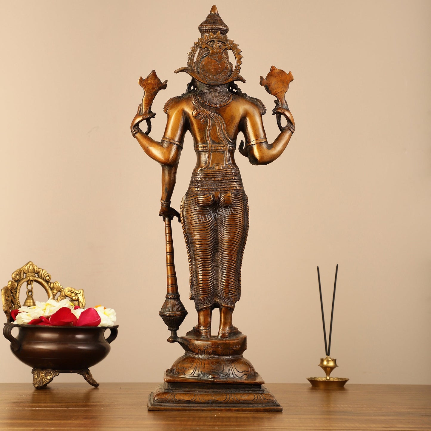 Pure Brass Lord Vishnu Statue - Chola Bronze Finish, 20" Tall, 7kg