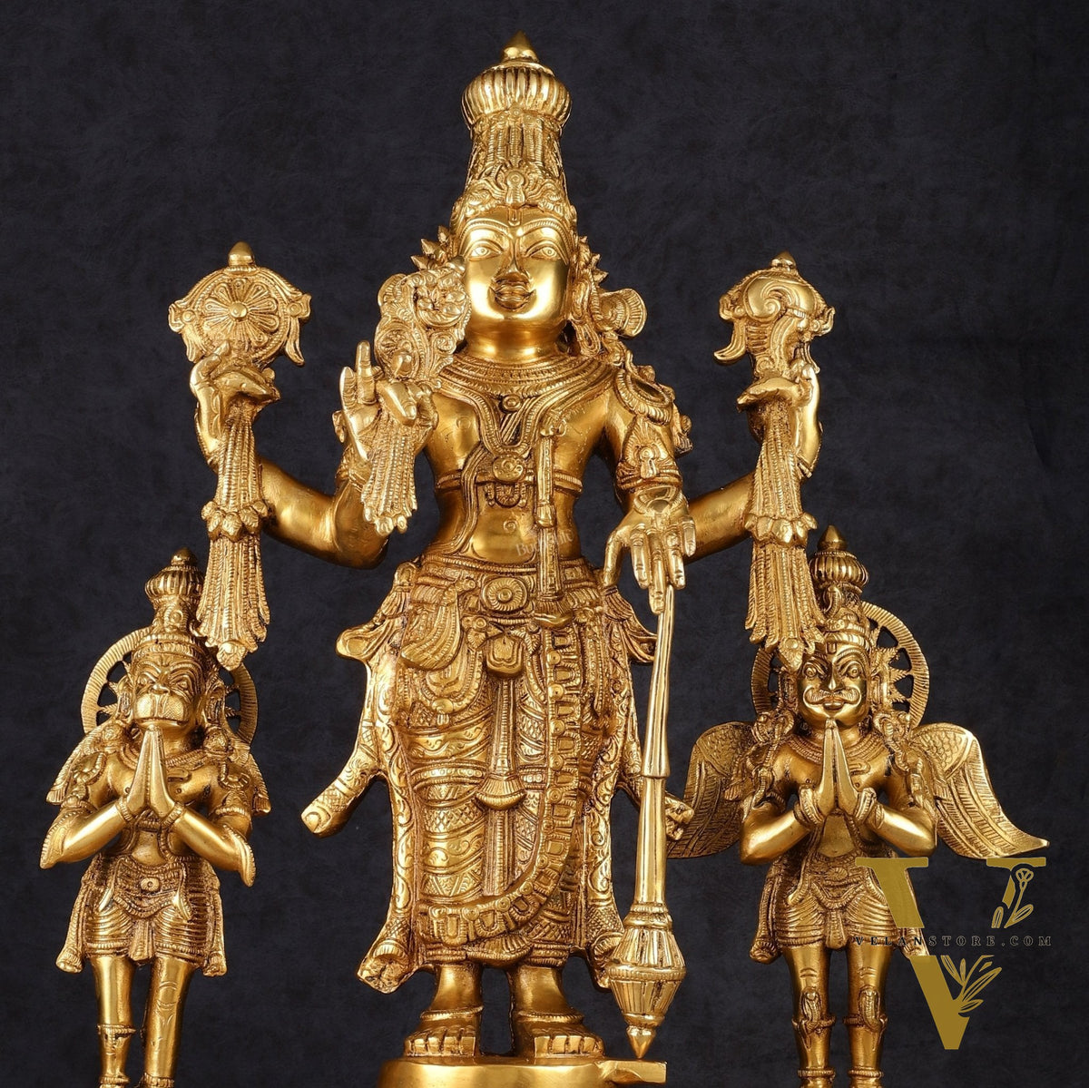 Brass Vishnu Statue with Garuda and Hanuman - 24" Standing