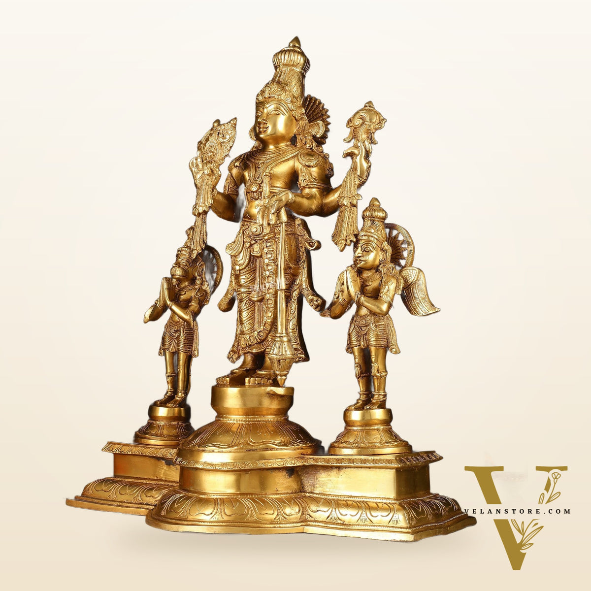 Brass Vishnu Statue with Garuda and Hanuman - 24" Standing