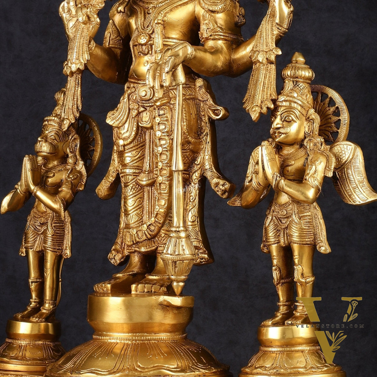 Brass Vishnu Statue with Garuda and Hanuman - 24" Standing