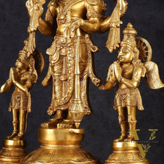 Brass Vishnu Statue with Garuda and Hanuman - 24" Standing