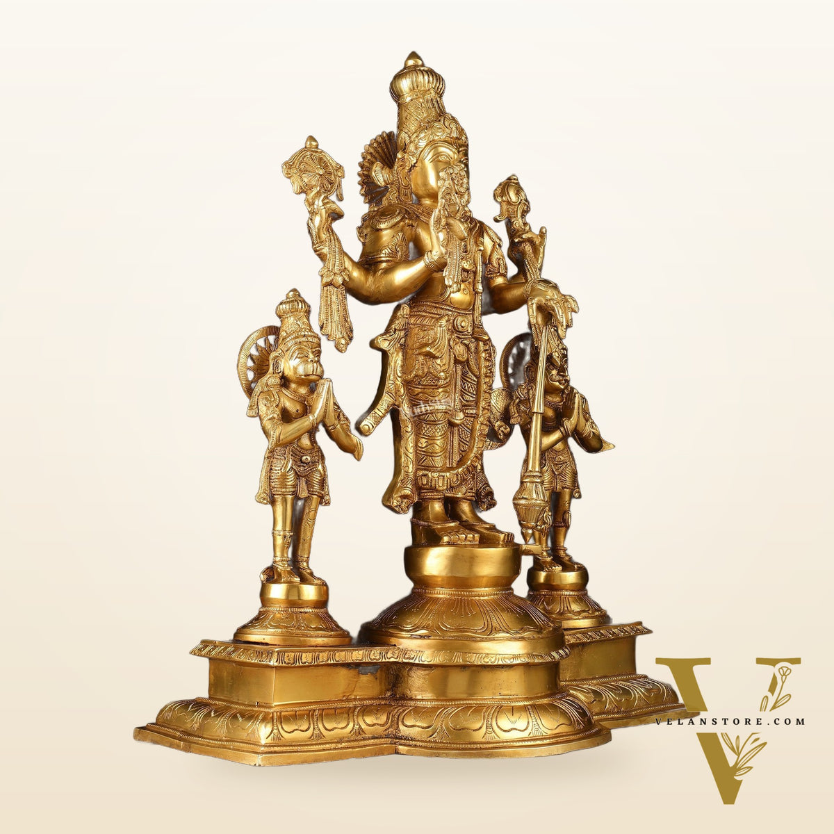 Brass Vishnu Statue with Garuda and Hanuman - 24" Standing