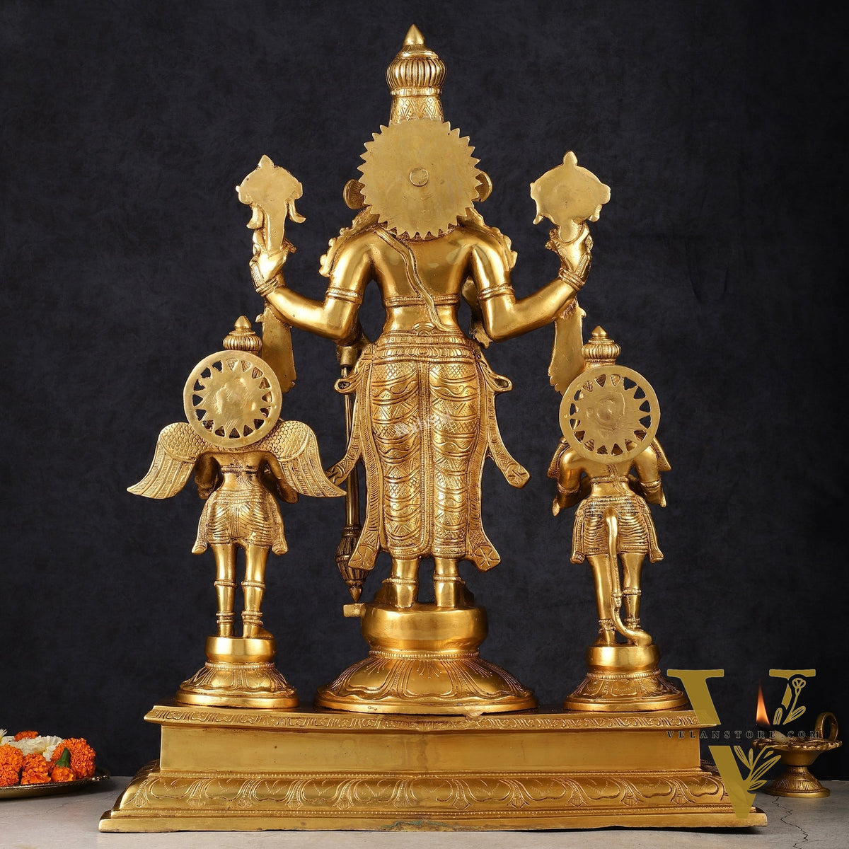 Brass Vishnu Statue with Garuda and Hanuman - 24" Standing