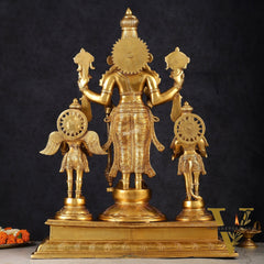 Brass Vishnu Statue with Garuda and Hanuman - 24" Standing
