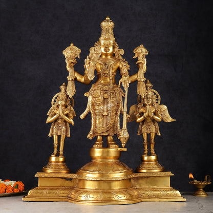 Brass Vishnu Statue with Garuda and Hanuman - 24" Standing