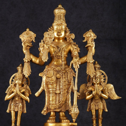 Brass Vishnu Statue with Garuda and Hanuman - 24" Standing