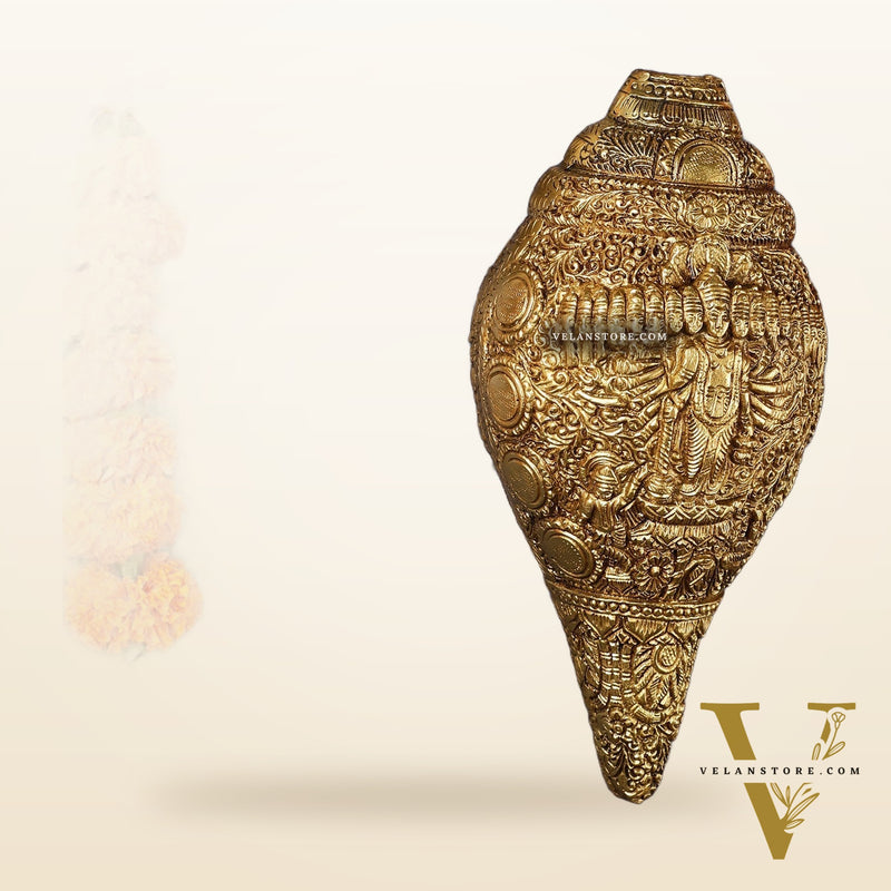 Brass Vishnu Virat Roop Vishwaroopam Shankh Conch 8.5 inch antique