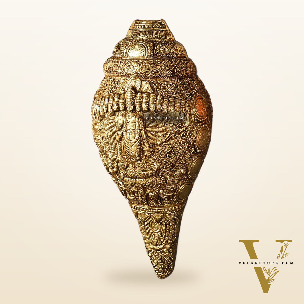 Brass Vishnu Virat Roop Vishwaroopam Shankh Conch 8.5 inch antique