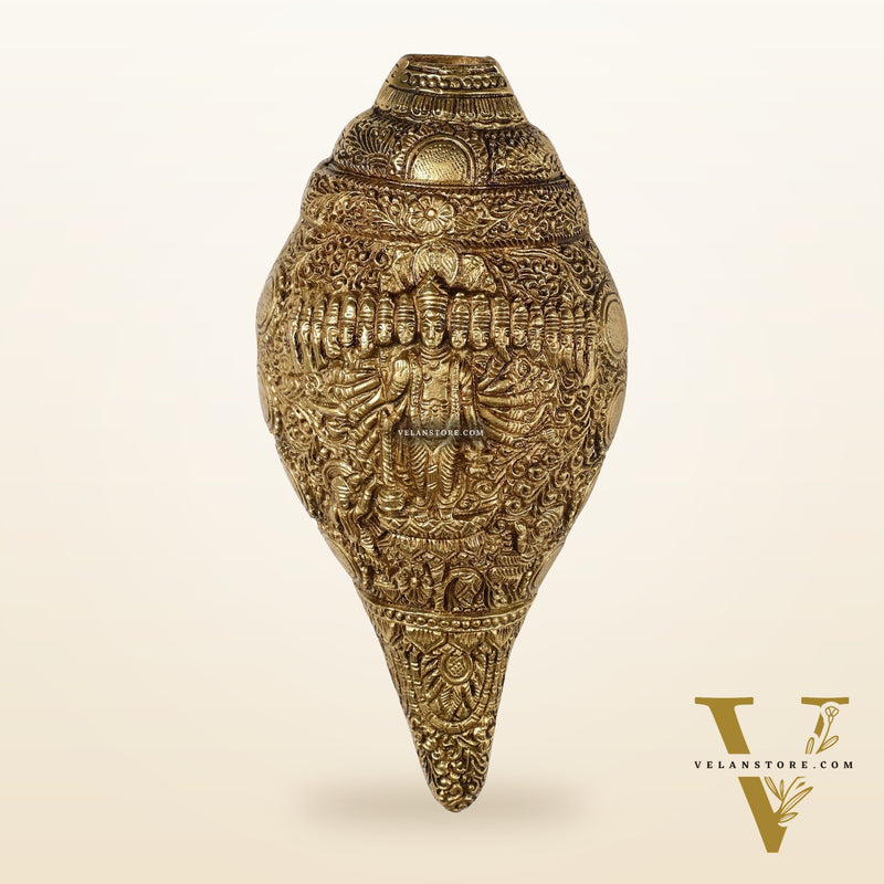 Brass Vishnu Virat Roop Vishwaroopam Shankh Conch 8.5 inch antique