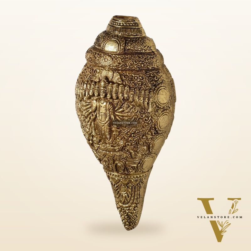 Brass Vishnu Virat Roop Vishwaroopam Shankh Conch 8.5 inch antique