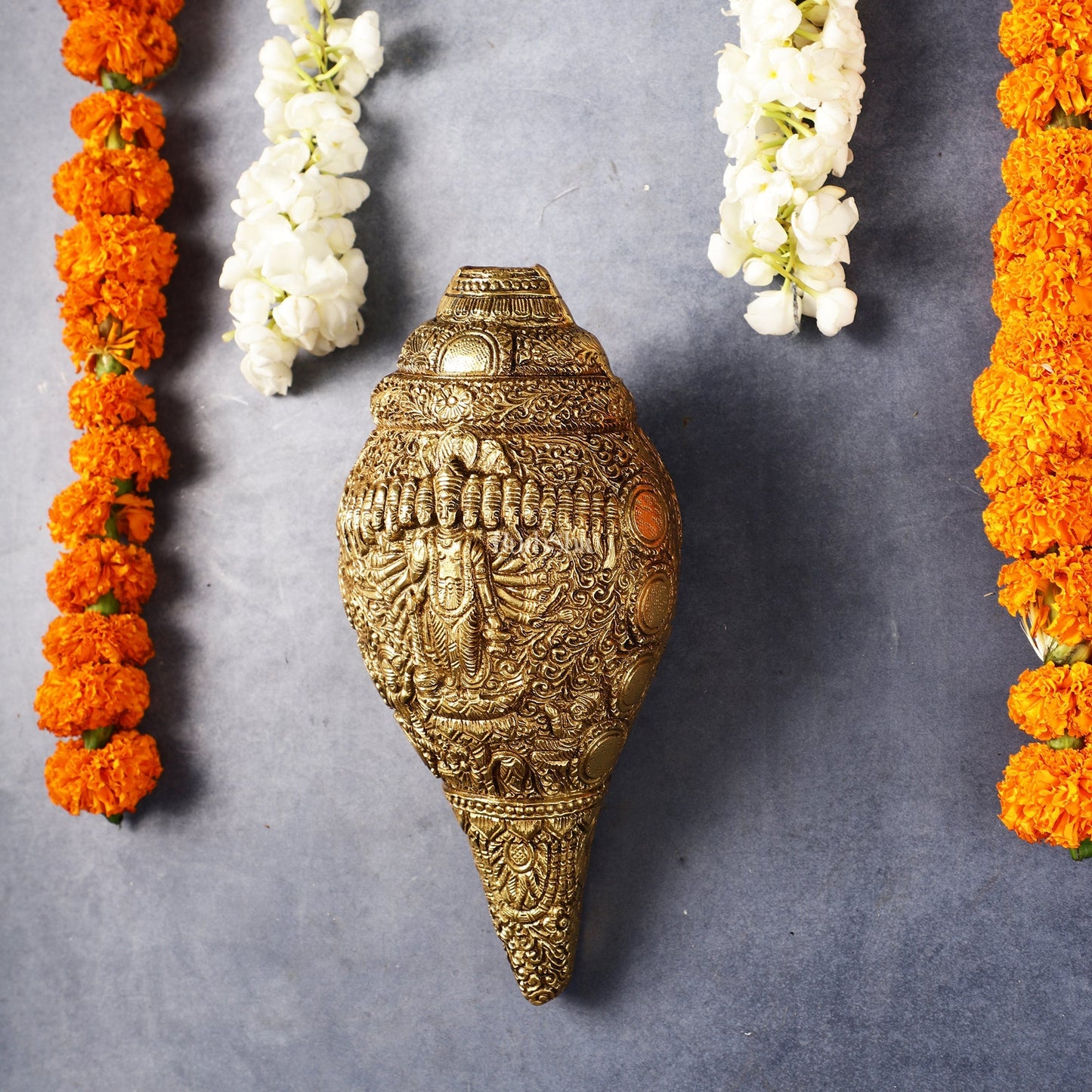 Brass Vishnu Virat Roop Vishwaroopam Shankh Conch 8.5 inch antique