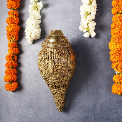 Brass Vishnu Virat Roop Vishwaroopam Shankh Conch 8.5 inch antique
