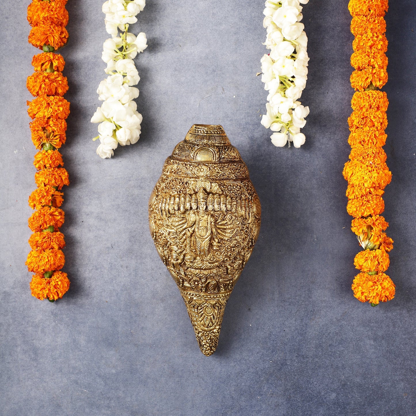 Brass Vishnu Virat Roop Vishwaroopam Shankh Conch 8.5 inch antique