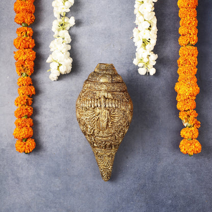 Brass Vishnu Virat Roop Vishwaroopam Shankh Conch 8.5 inch antique