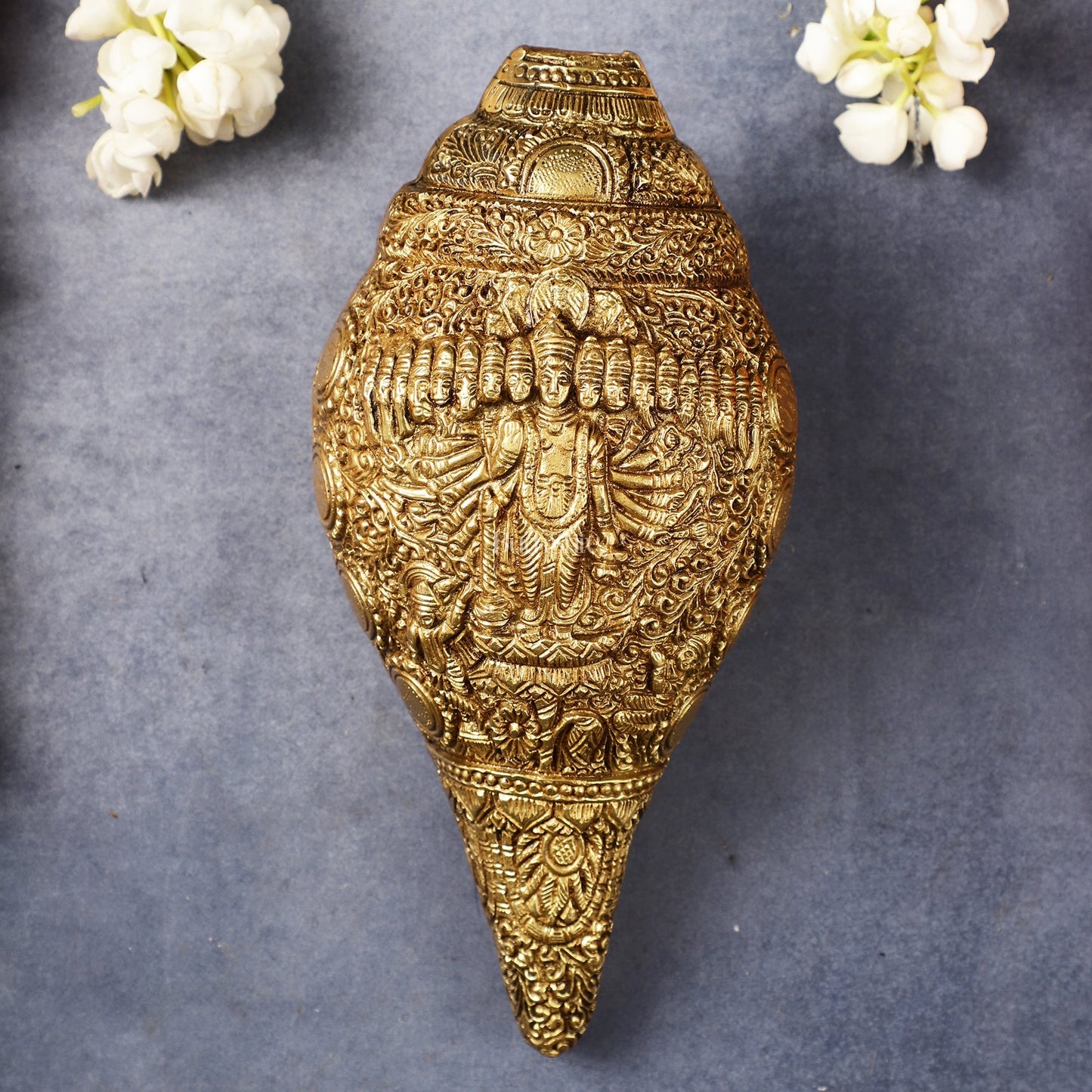 Brass Vishnu Virat Roop Vishwaroopam Shankh Conch 8.5 inch antique