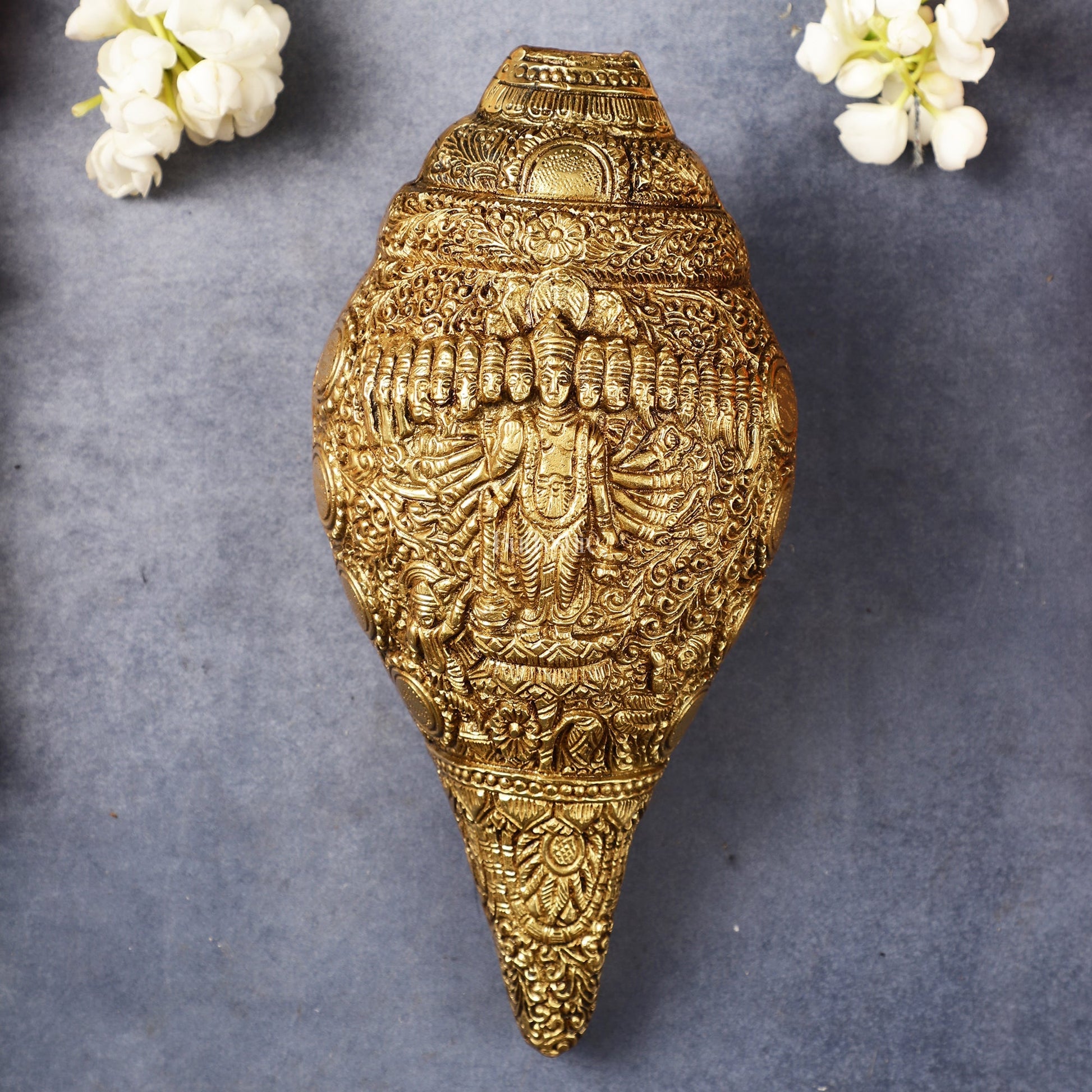 Brass Vishnu Virat Roop Vishwaroopam Shankh Conch 8.5 inch antique