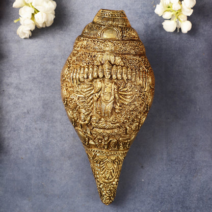 Brass Vishnu Virat Roop Vishwaroopam Shankh Conch 8.5 inch antique