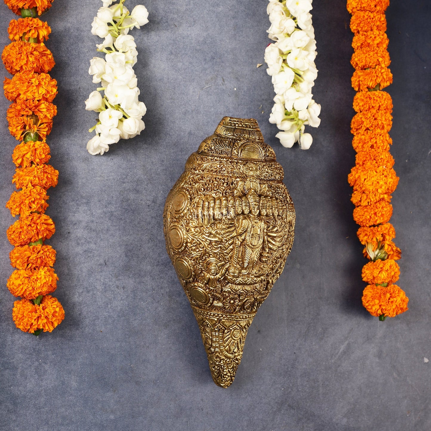 Brass Vishnu Virat Roop Vishwaroopam Shankh Conch 8.5 inch antique