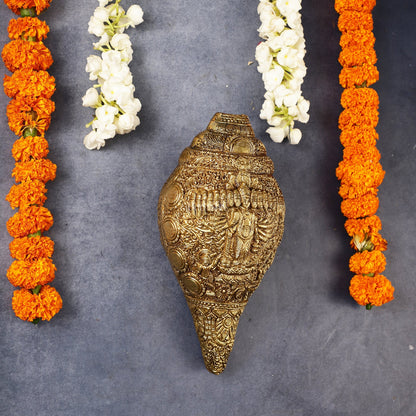 Brass Vishnu Virat Roop Vishwaroopam Shankh Conch 8.5 inch antique
