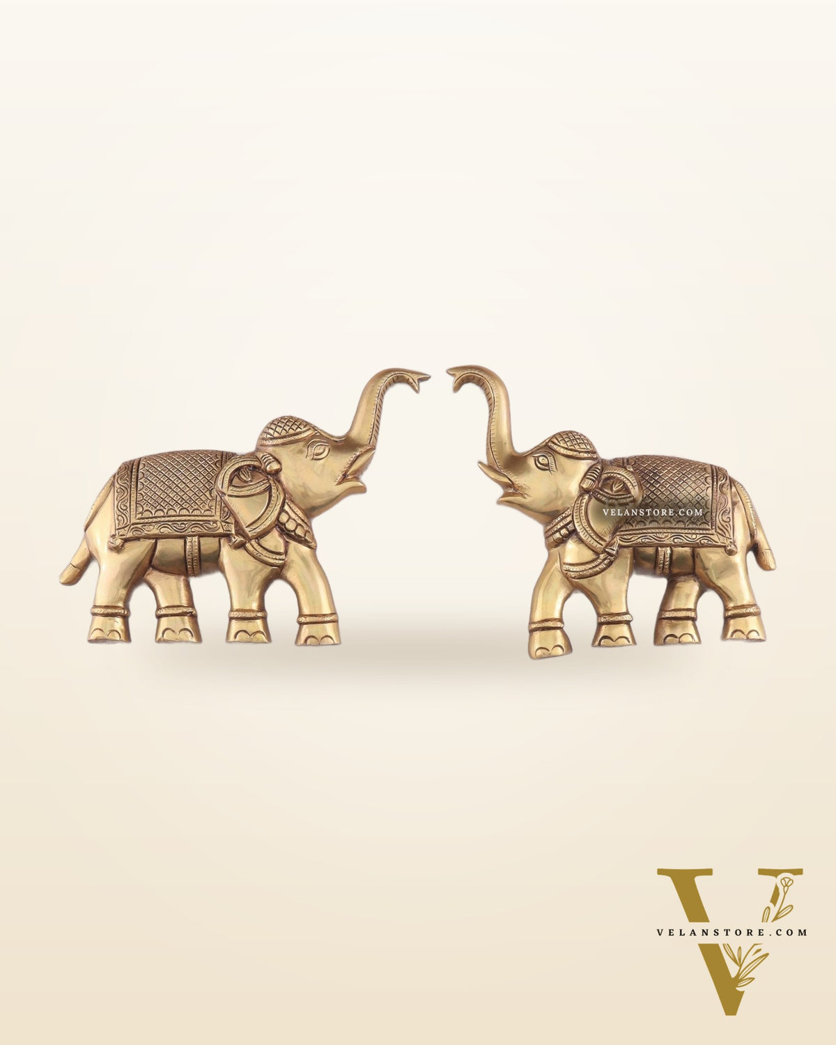 Brass Wall Hanging Elephants with Trunk Up – Pair | Elegant Home Décor 8.5"