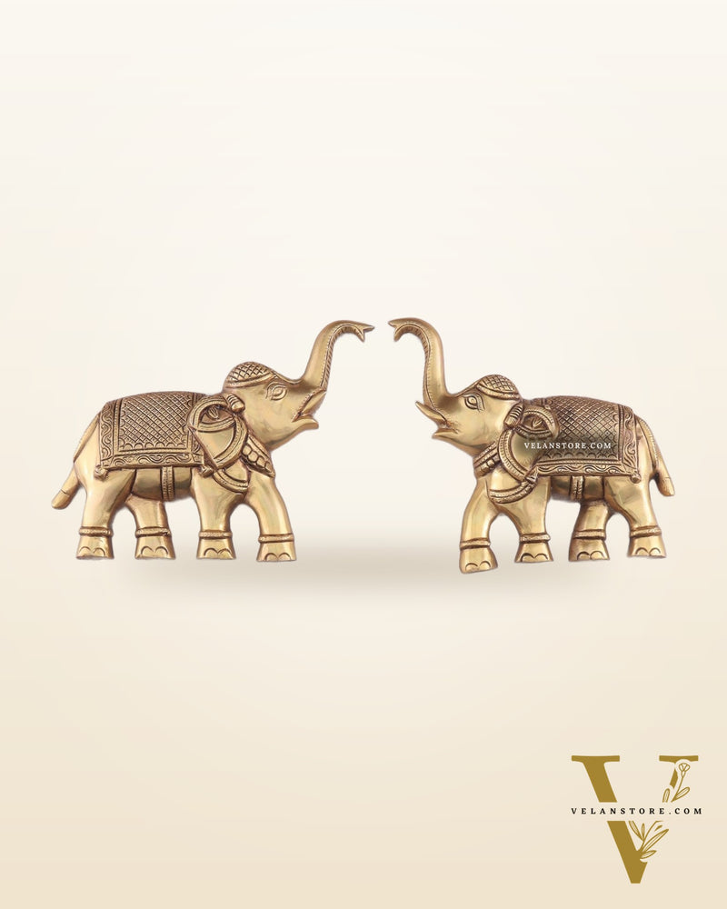 Brass Wall Hanging Elephants with Trunk Up – Pair | Elegant Home Décor 8.5"
