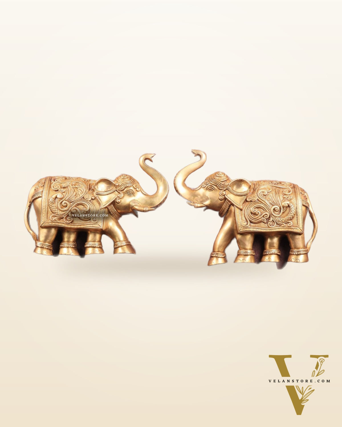 Brass Wall Hanging Elephants with Trunk Up – Pair | Elegant Home Décor 13"