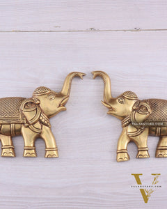 Brass Wall Hanging Elephants with Trunk Up – Pair | Elegant Home Décor 8.5"