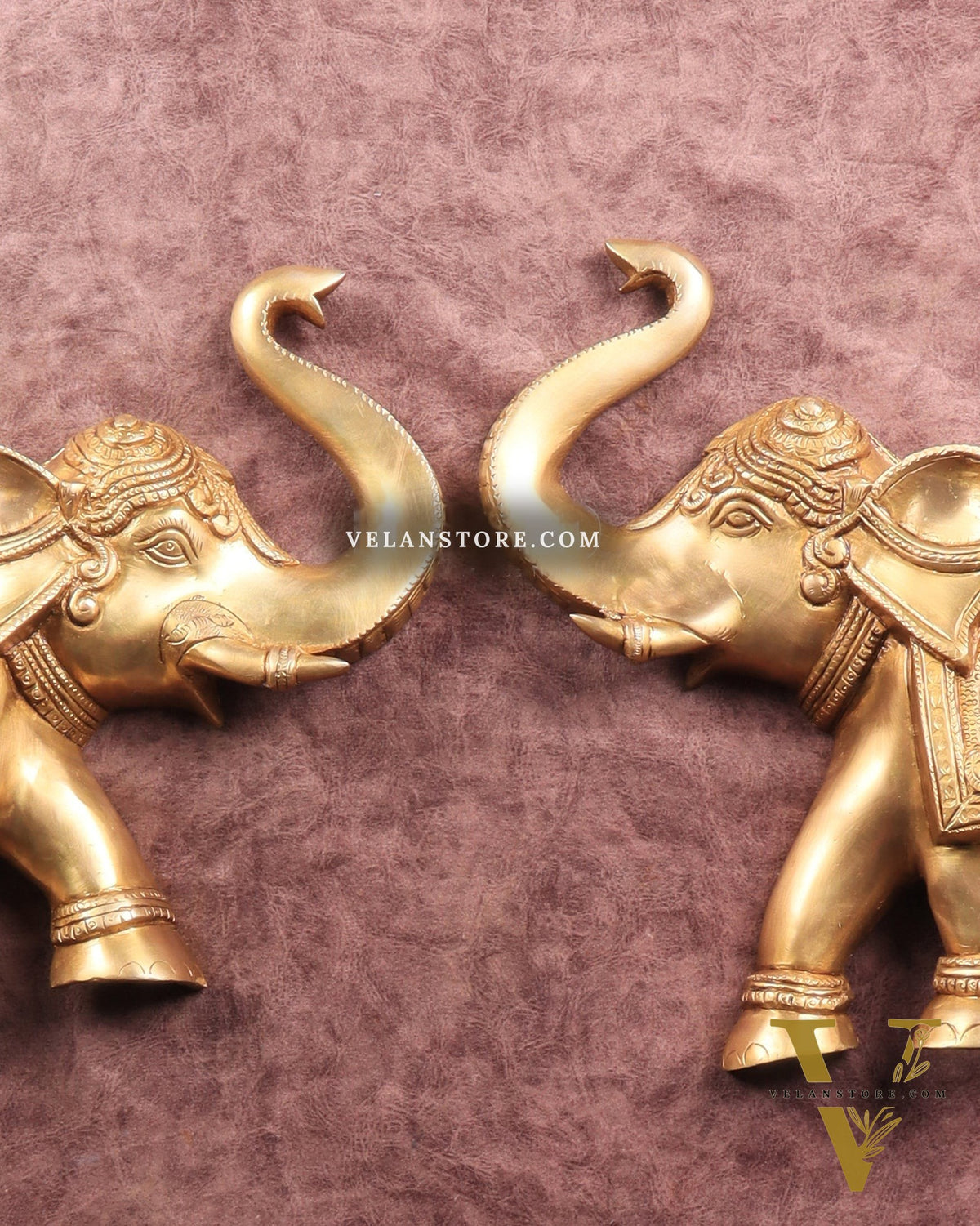 Brass Wall Hanging Elephants with Trunk Up – Pair | Elegant Home Décor 13"