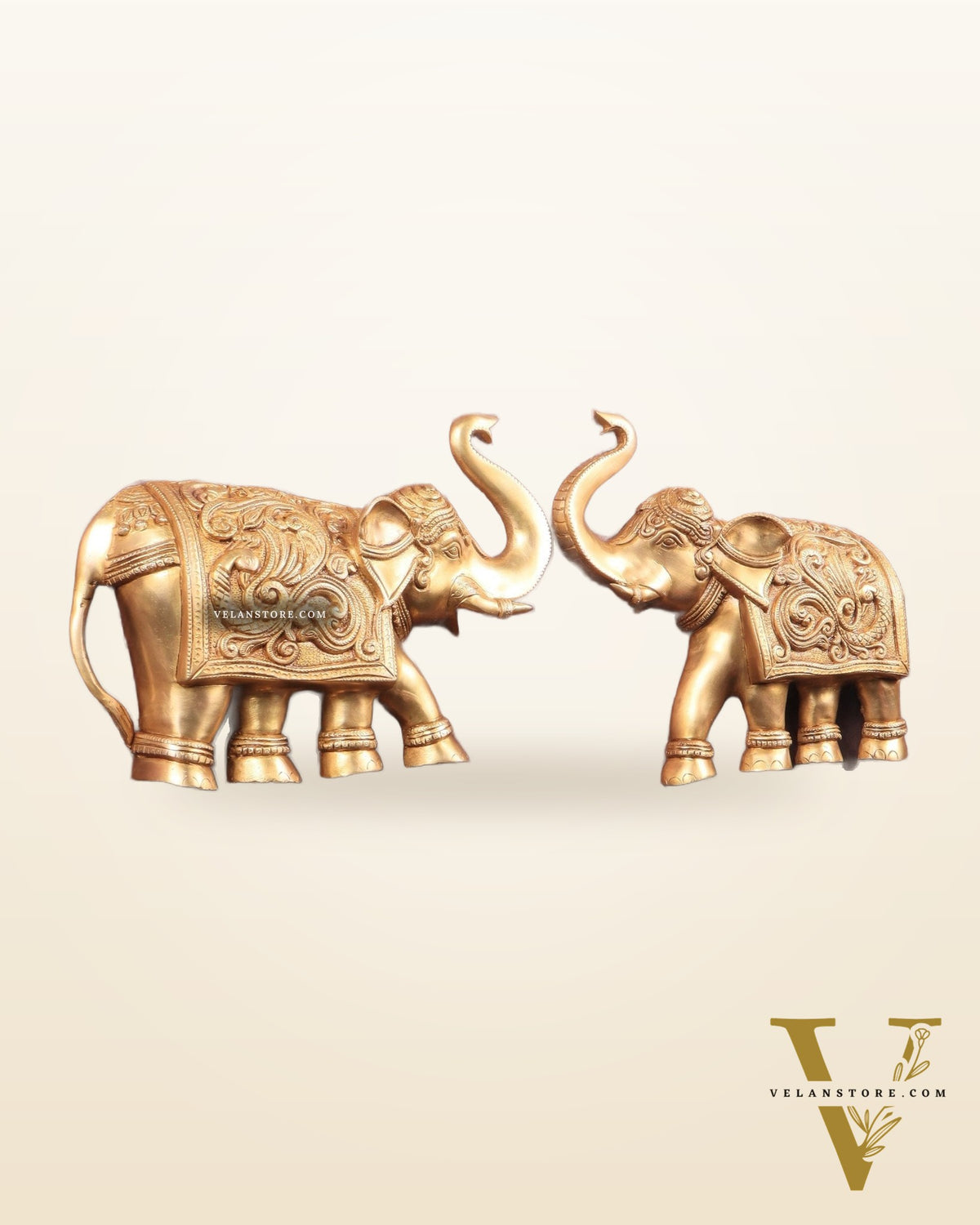 Brass Wall Hanging Elephants with Trunk Up – Pair | Elegant Home Décor 13"