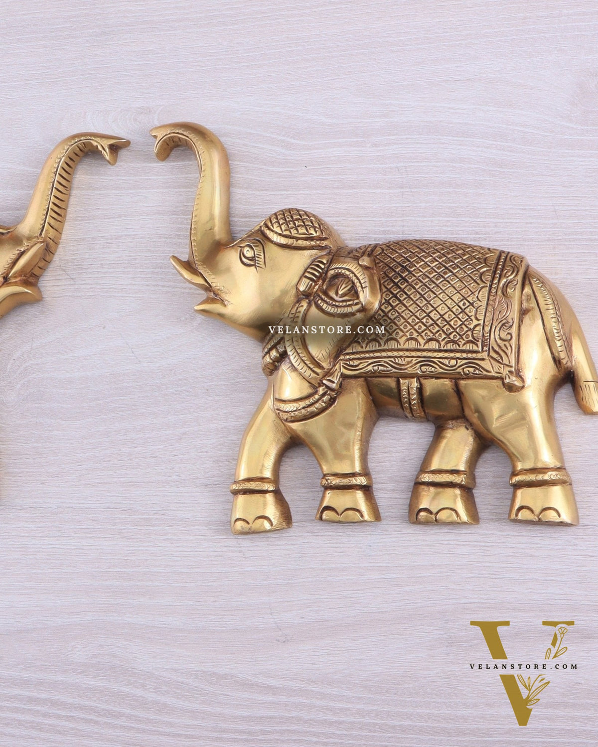 Brass Wall Hanging Elephants with Trunk Up – Pair | Elegant Home Décor 8.5"