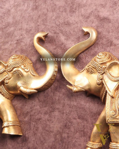 Brass Wall Hanging Elephants with Trunk Up – Pair | Elegant Home Décor 13"