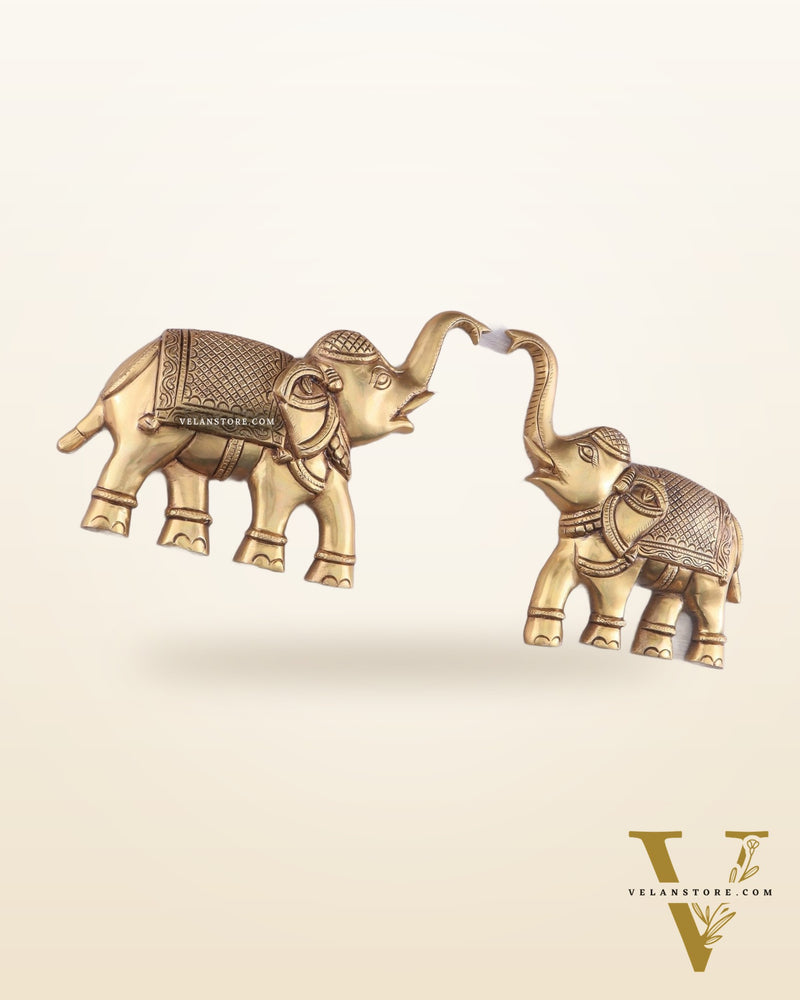 Brass Wall Hanging Elephants with Trunk Up – Pair | Elegant Home Décor 8.5"