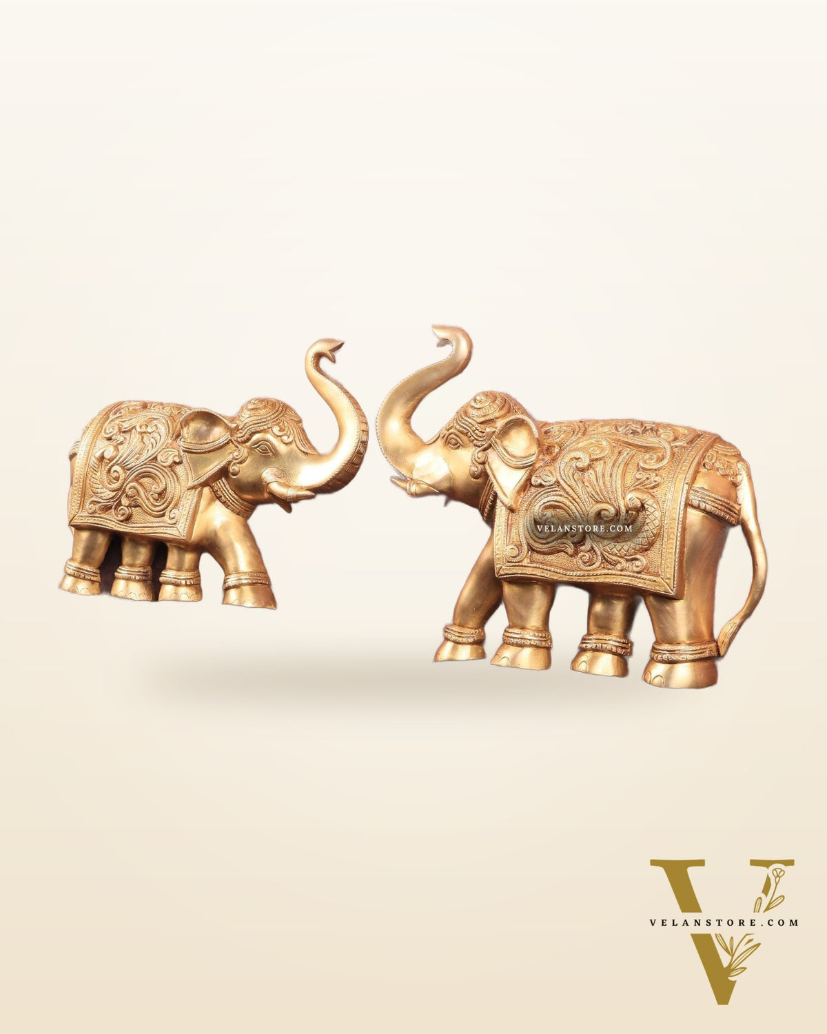 Brass Wall Hanging Elephants with Trunk Up – Pair | Elegant Home Décor 13"