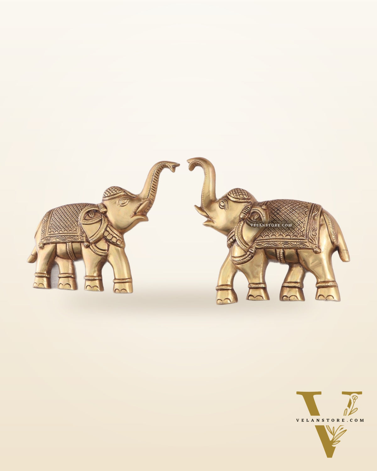 Brass Wall Hanging Elephants with Trunk Up – Pair | Elegant Home Décor 8.5"