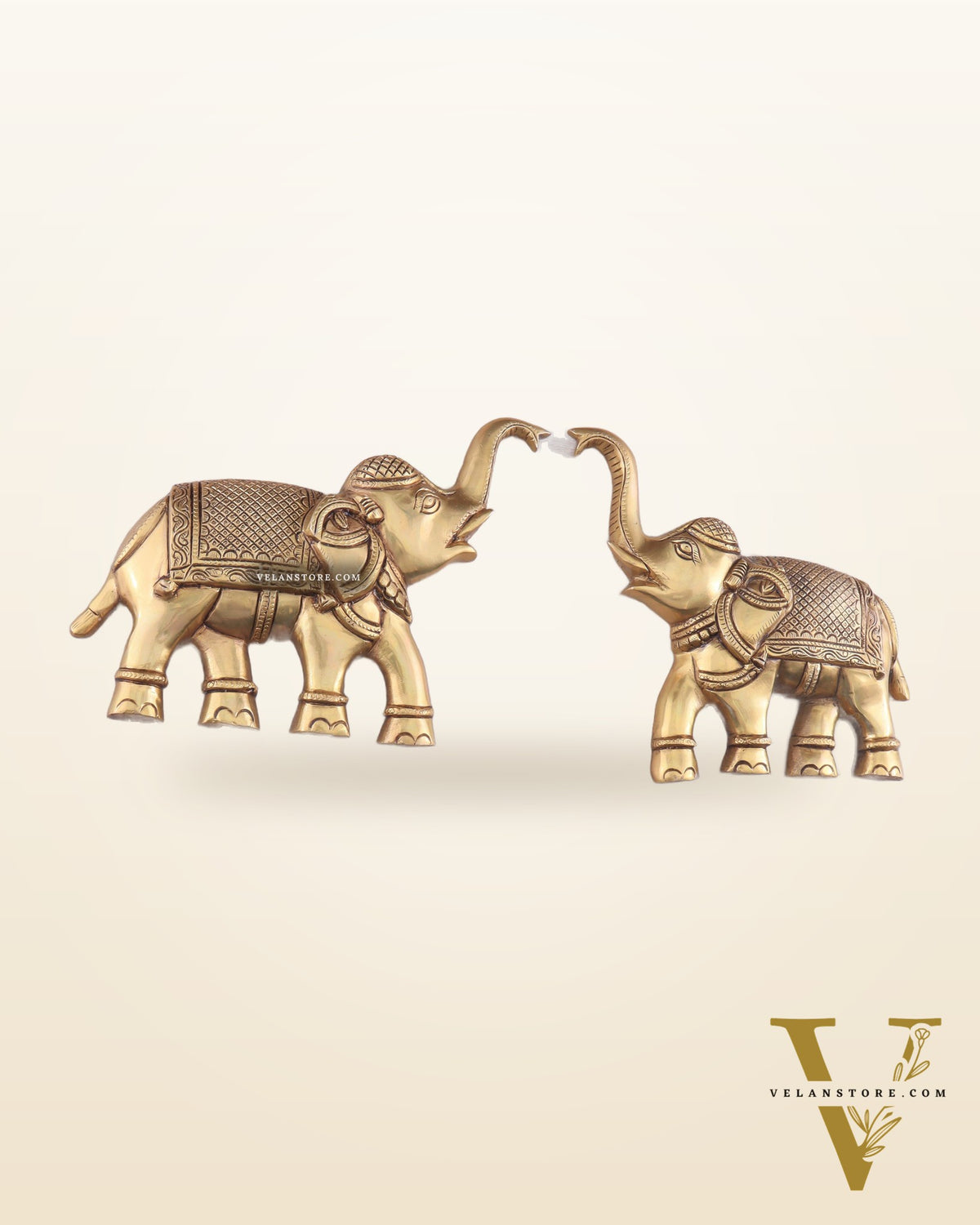 Brass Wall Hanging Elephants with Trunk Up – Pair | Elegant Home Décor 8.5"